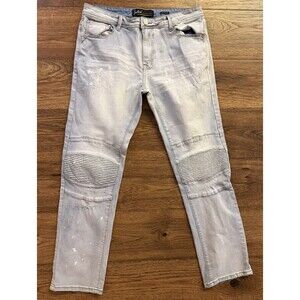 Switch Remarkable Slim Straight Moto Jeans Mens 34x32 Light Wash Stretch Biker